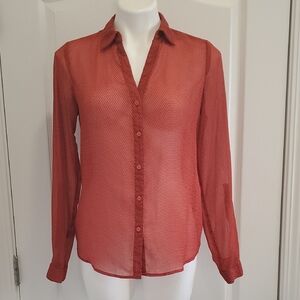 The Limited Rust-Red Sheer Long-Sleeve Blouse